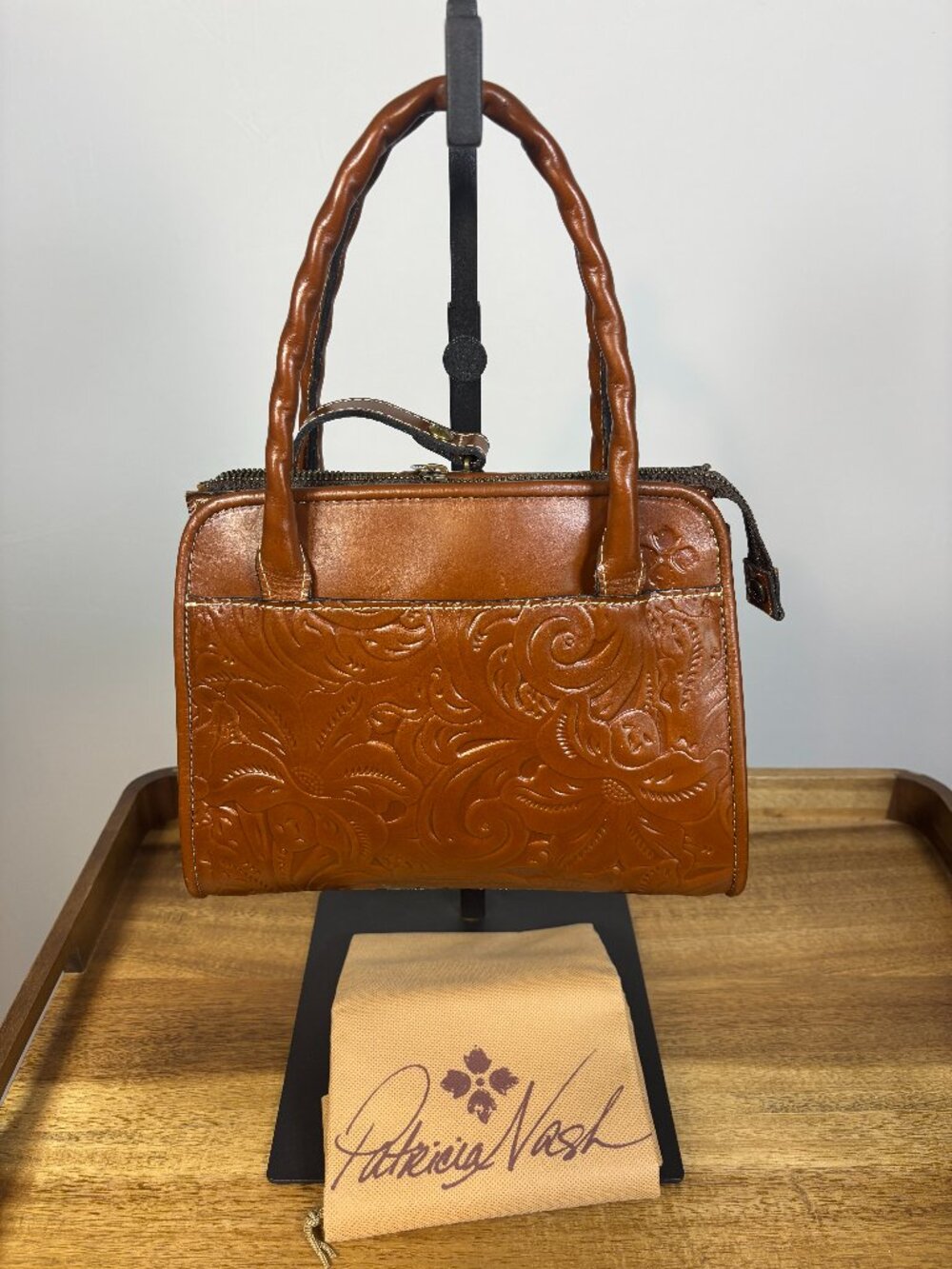 Patricia Nash Small Paris Florence Brown Tooled Floral Leather Satchel New
